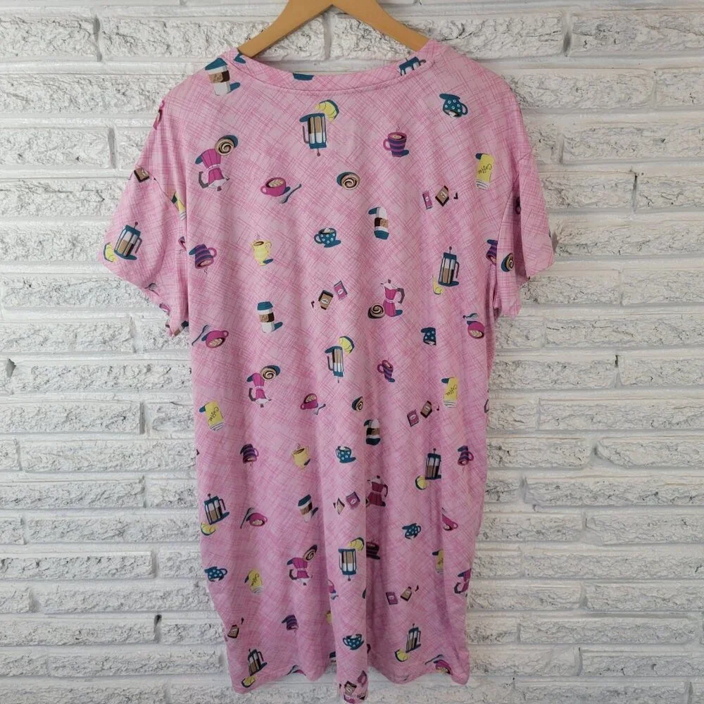 Joyspun Womens L/XL Pink French Press Coffee Pajama Top Nightgown Sleep NOV46E